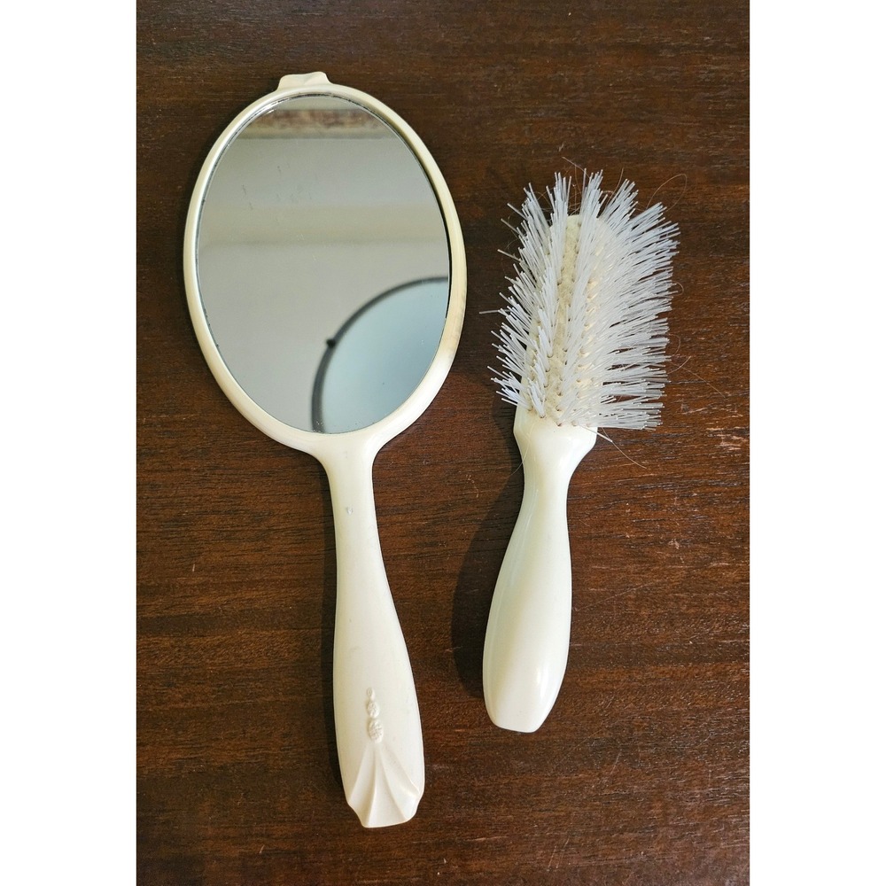 Vintage Vanity Set Women One Size Cream Yellow Sunflower Mirror Brush Vintage